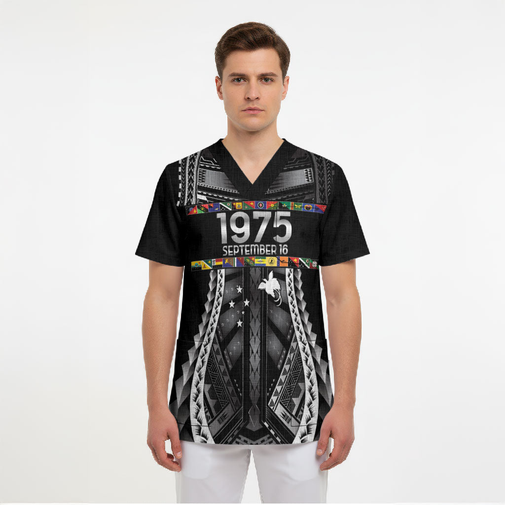 Independen Stet bilong Papua Niugini 1975 Scrub Top Black Tribal Papua New Guinea Province Flag LT9 - Polynesian Pride