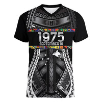 Independen Stet bilong Papua Niugini 1975 Women V-Neck T-Shirt Black Tribal Papua New Guinea Province Flag LT9 Female Black - Polynesian Pride