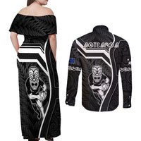 New Zealand Aotearoa Rugby Couples Matching Off Shoulder Maxi Dress and Long Sleeve Button Shirts Black Fern Maori Tribal Sporty Style LT9 - Polynesian Pride