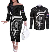 New Zealand Aotearoa Rugby Couples Matching Off The Shoulder Long Sleeve Dress and Long Sleeve Button Shirts Black Fern Maori Tribal Sporty Style LT9 Black - Polynesian Pride