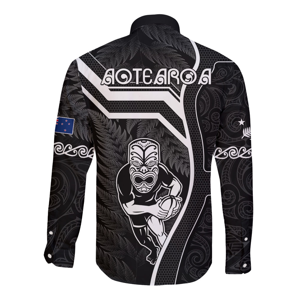 New Zealand Aotearoa Rugby Long Sleeve Button Shirt Black Fern Maori Tribal Sporty Style LT9 - Polynesian Pride