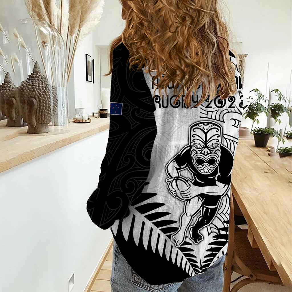 New Zealand Rugby Women Casual Shirt Proud Aoteroa Stylised Maori Koru LT9 - Polynesian Pride