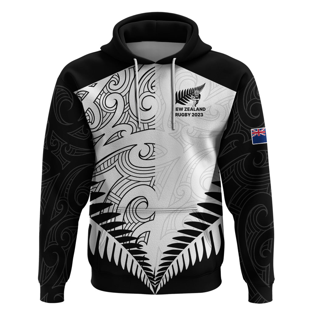 Custom New Zealand Rugby Hoodie Proud Aoteroa Stylised Maori Koru LT9 Pullover Hoodie Black - Polynesian Pride