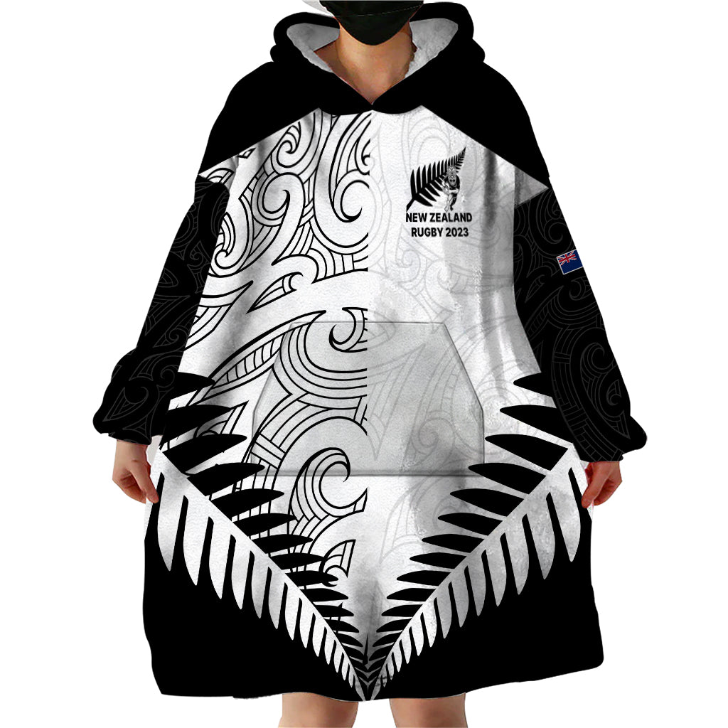 Custom New Zealand Rugby Wearable Blanket Hoodie Proud Aoteroa Stylised Maori Koru LT9 - Polynesian Pride