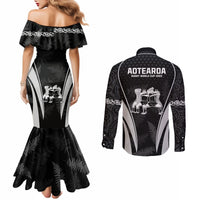 New Zealand Aotearoa Rugby Couples Matching Mermaid Dress and Long Sleeve Button Shirt Haka Dance Mixed Silver Fern Sporty Style LT9 - Polynesian Pride
