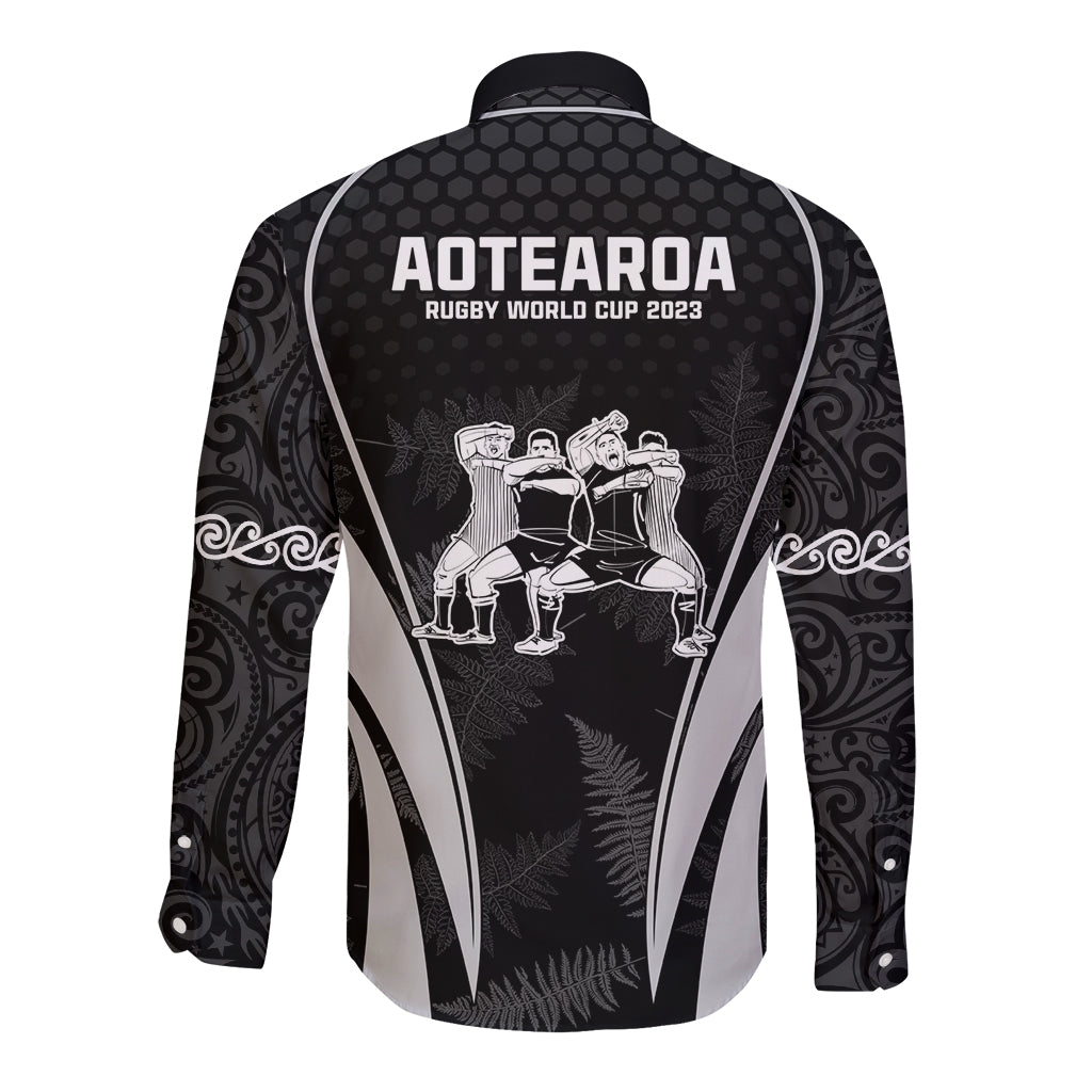 New Zealand Aotearoa Rugby Long Sleeve Button Shirt Haka Dance Mixed Silver Fern Sporty Style LT9 - Polynesian Pride