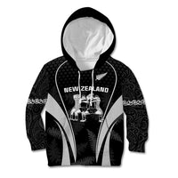 Custom New Zealand Aotearoa Rugby Kid Hoodie Haka Dance Mixed Silver Fern Sporty Style LT9 Black - Polynesian Pride