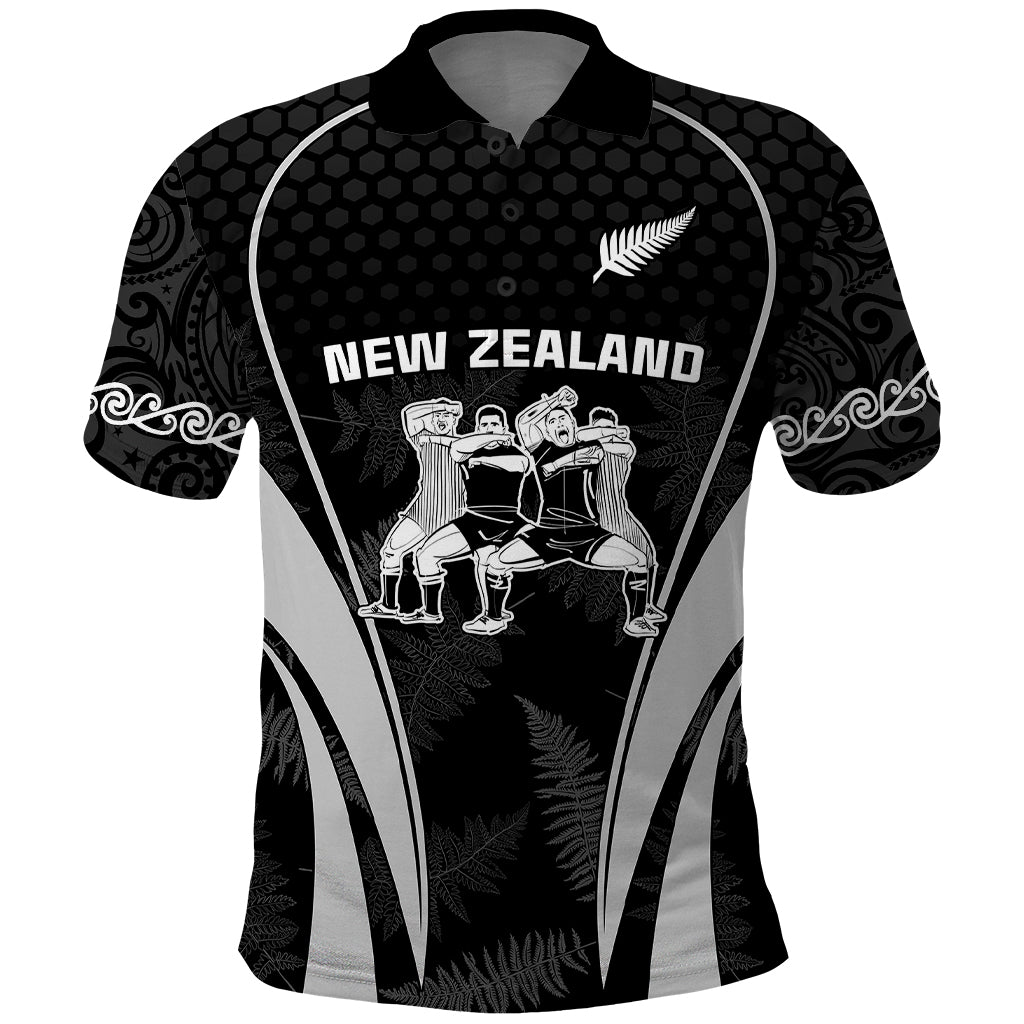 Custom New Zealand Aotearoa Rugby Polo Shirt Haka Dance Mixed Silver Fern Sporty Style LT9 Black - Polynesian Pride