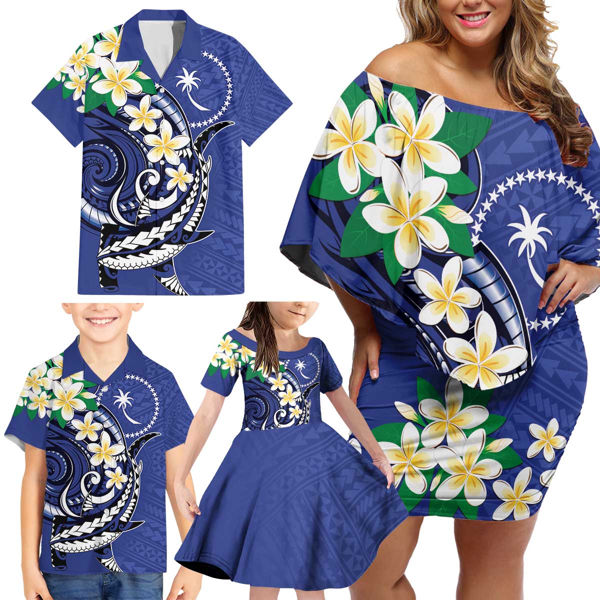 FSM Chuuk State Polynesian Shark Tattoo Personalised Family Matching Off Shoulder Short Dress and Hawaiian Shirt LT9 - Polynesian Pride