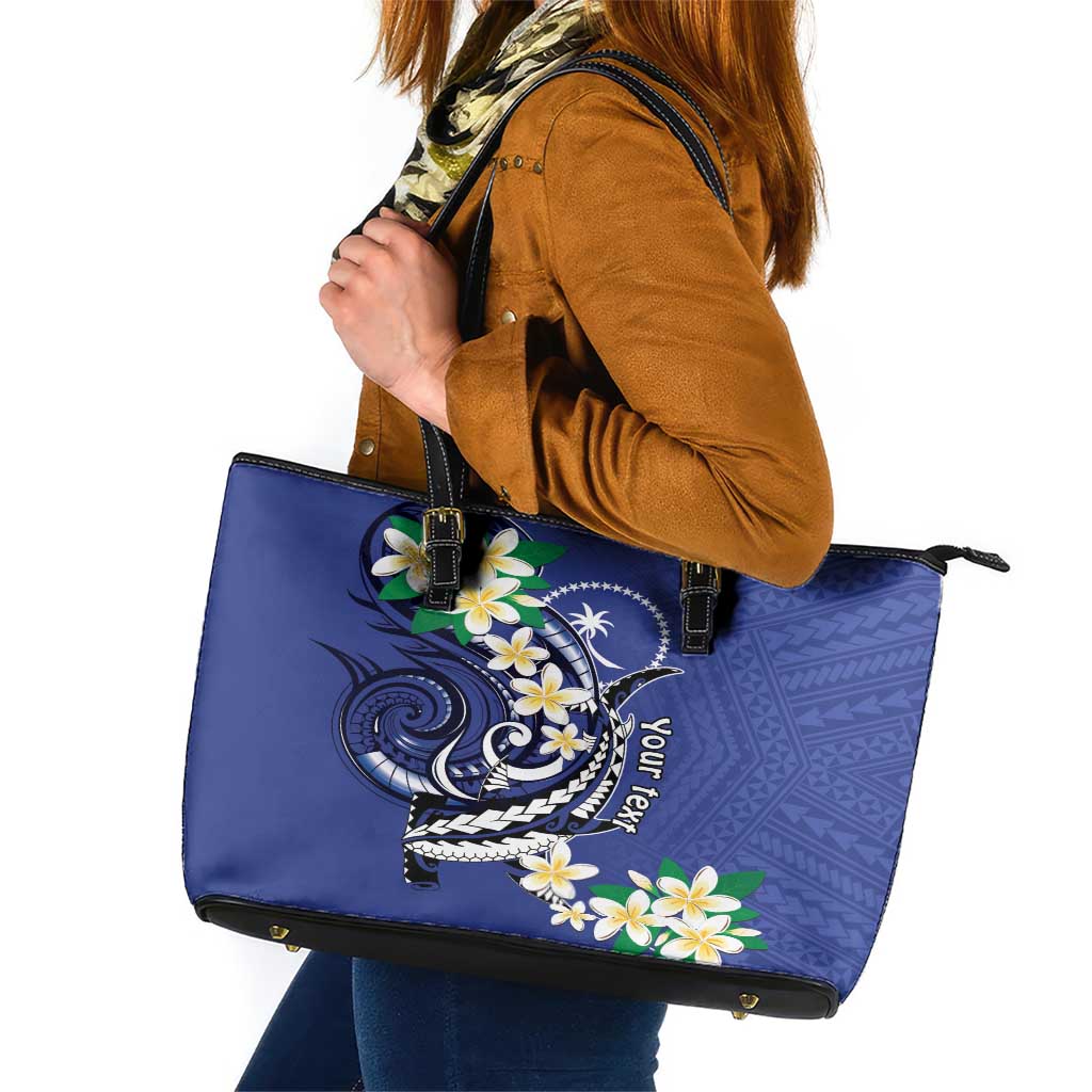 FSM Chuuk State Polynesian Shark Tattoo Personalised Leather Tote Bag LT9 Blue - Polynesian Pride