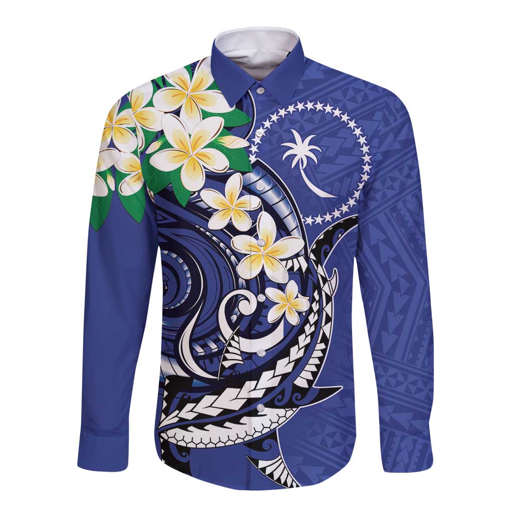 FSM Chuuk State Polynesian Shark Tattoo Personalised Long Sleeve Button Shirt LT9 Unisex Blue - Polynesian Pride
