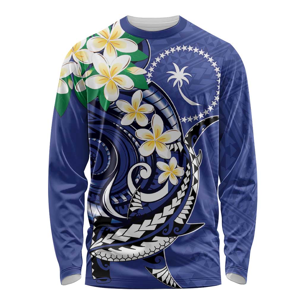 FSM Chuuk State Polynesian Shark Tattoo Personalised Long Sleeve Shirt LT9 Unisex Blue - Polynesian Pride
