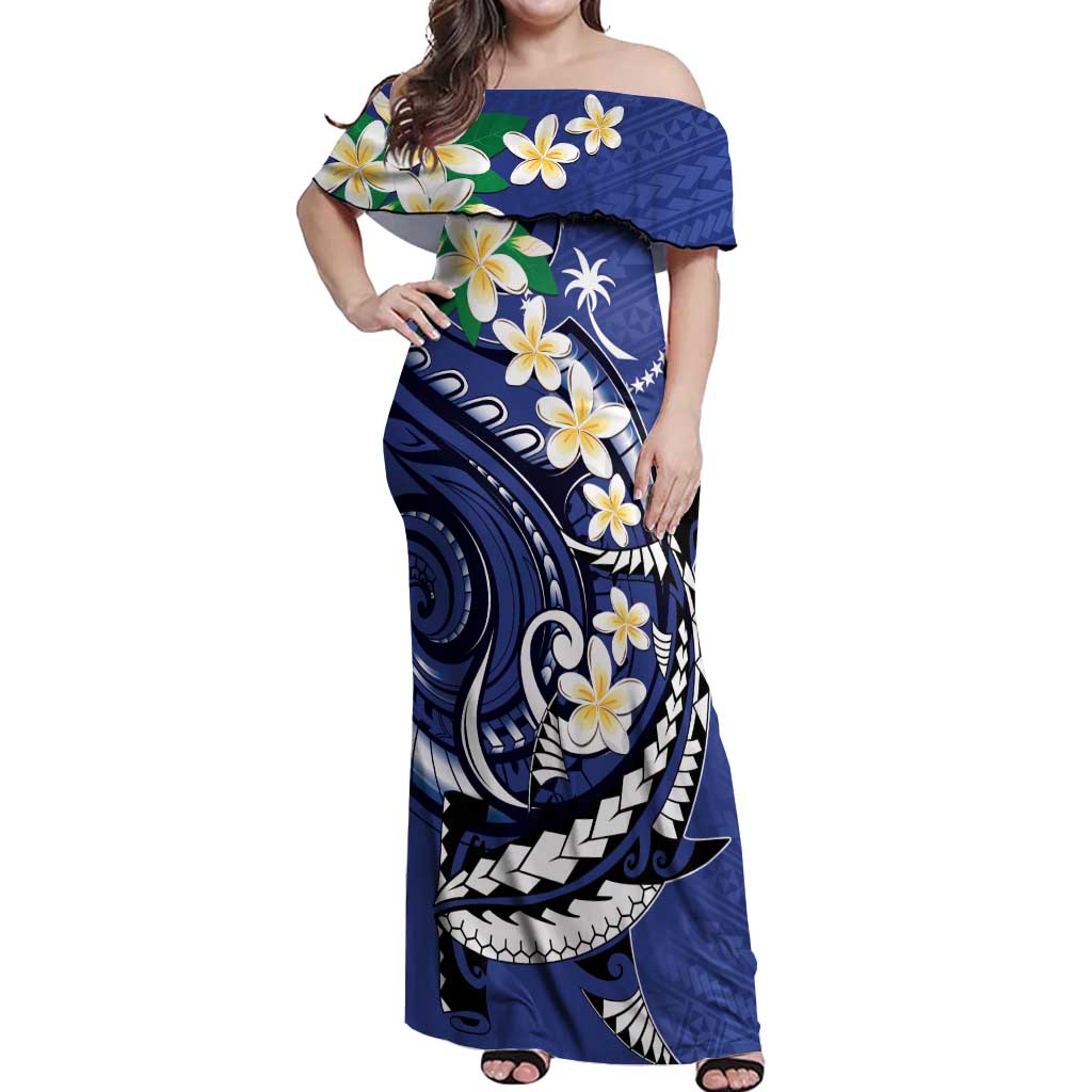 FSM Chuuk State Polynesian Shark Tattoo Personalised Off Shoulder Maxi Dress LT9 Women Blue - Polynesian Pride