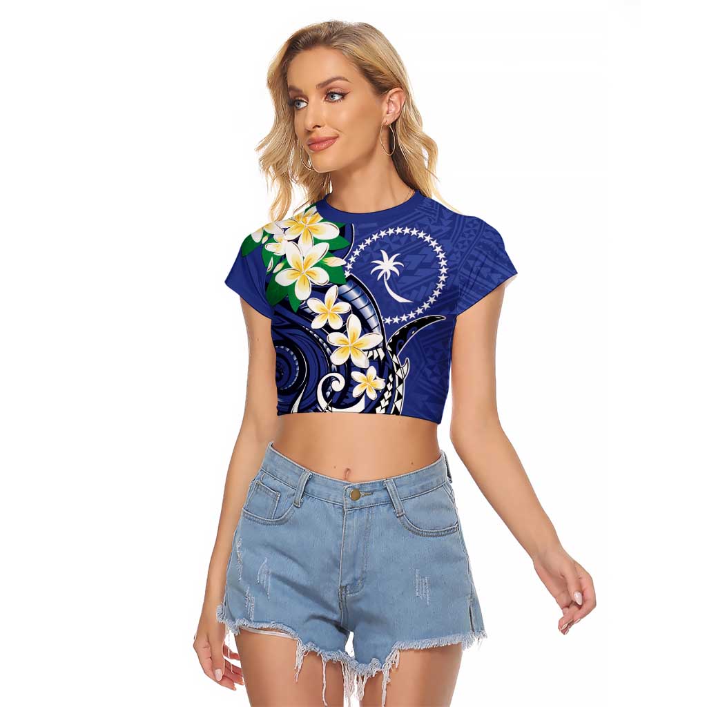FSM Chuuk State Polynesian Shark Tattoo Personalised Raglan Cropped T Shirt LT9 Female Blue - Polynesian Pride