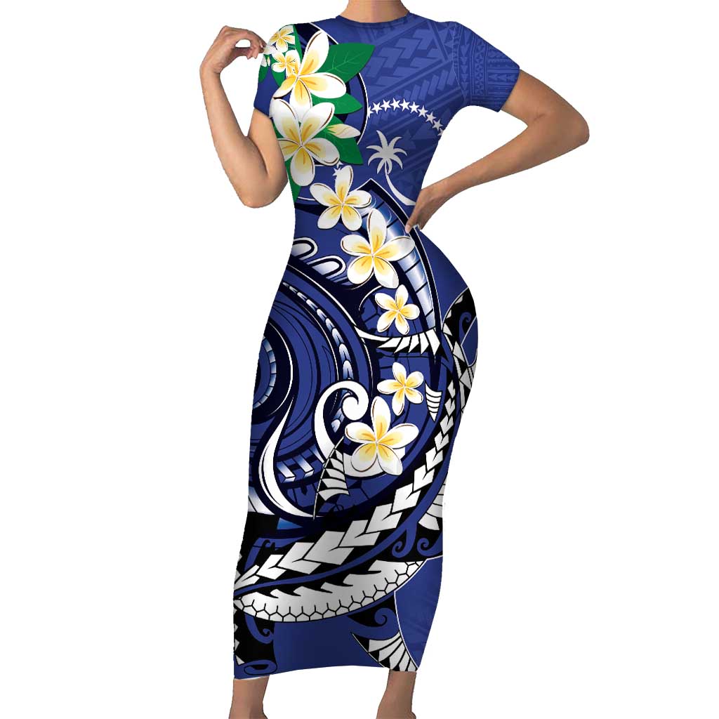 FSM Chuuk State Polynesian Shark Tattoo Personalised Short Sleeve Bodycon Dress LT9 Long Dress Blue - Polynesian Pride