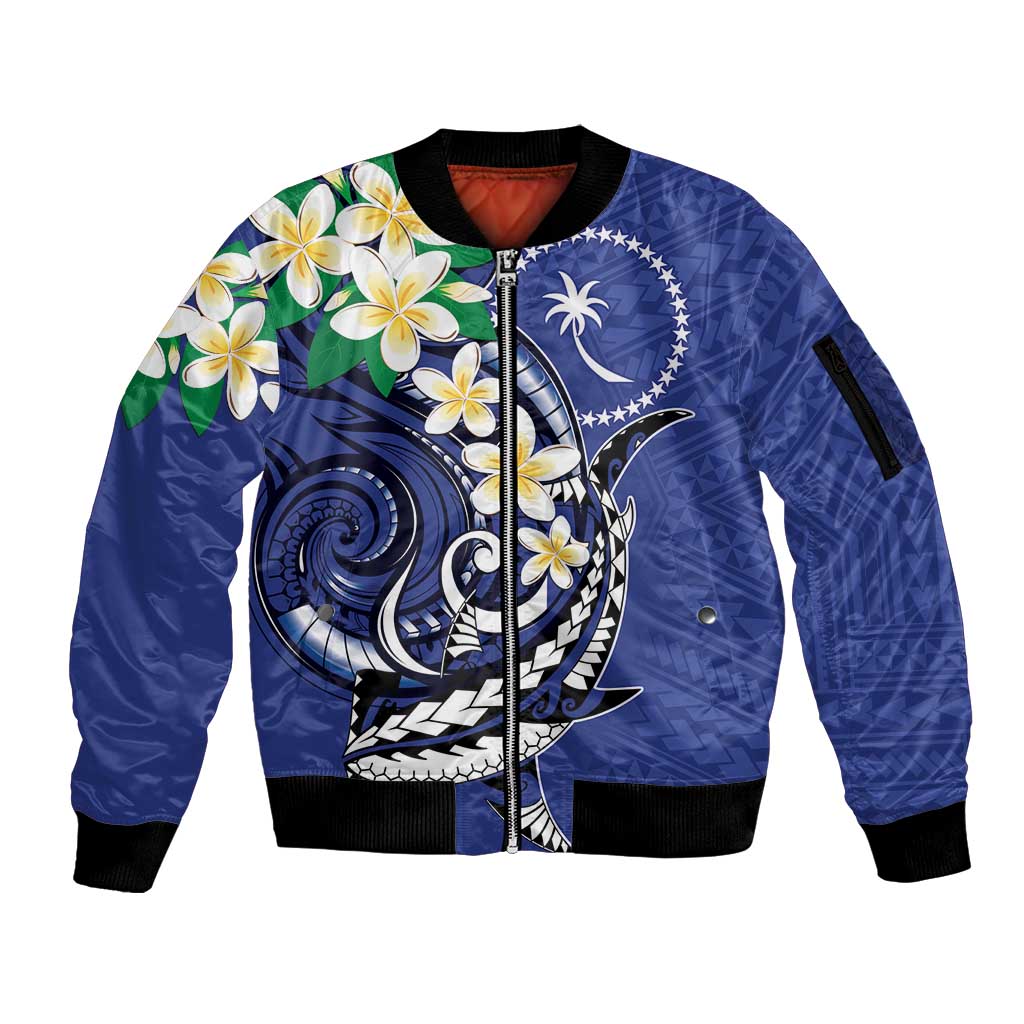 FSM Chuuk State Polynesian Shark Tattoo Personalised Sleeve Zip Bomber Jacket LT9 Unisex Blue - Polynesian Pride
