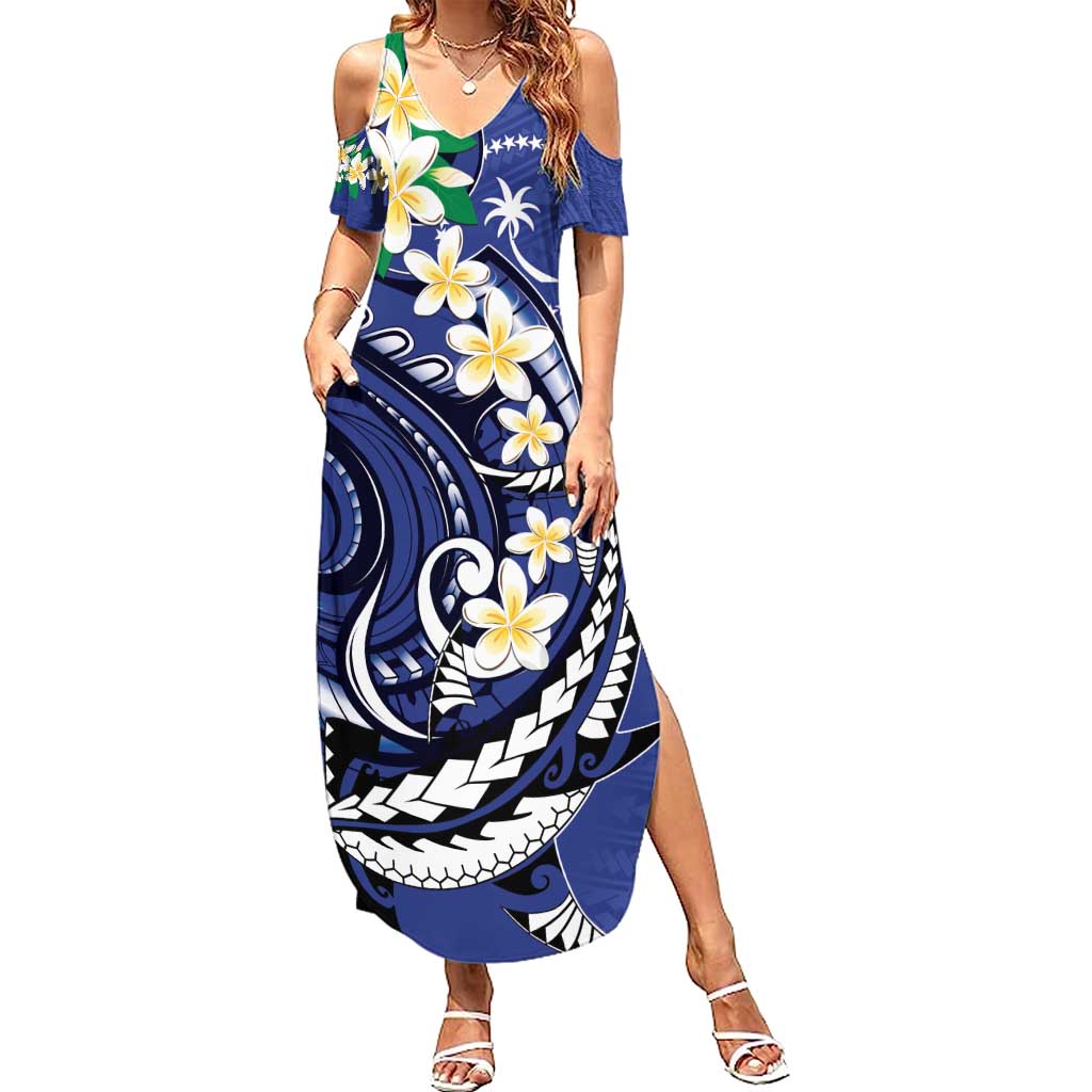 FSM Chuuk State Polynesian Shark Tattoo Personalised Summer Maxi Dress LT9 Women Blue - Polynesian Pride