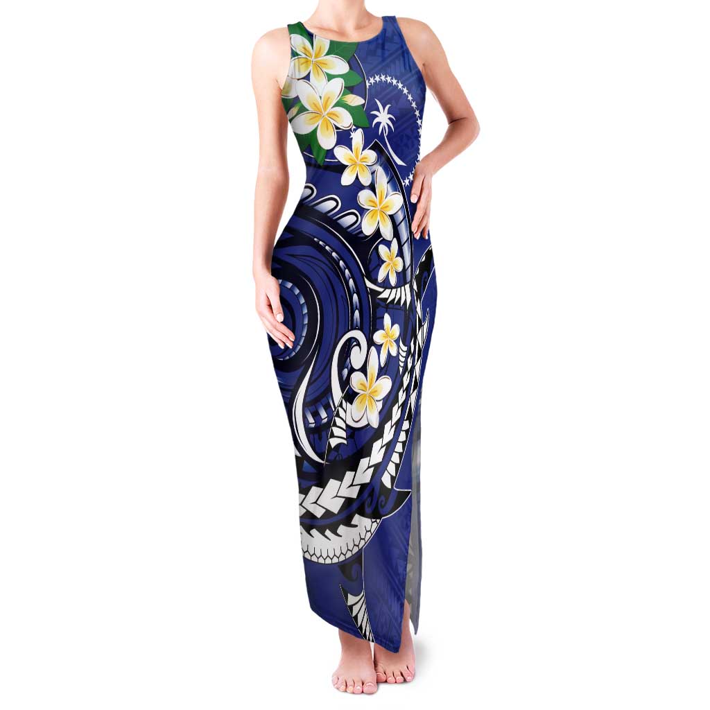FSM Chuuk State Polynesian Shark Tattoo Personalised Tank Maxi Dress LT9 Women Blue - Polynesian Pride