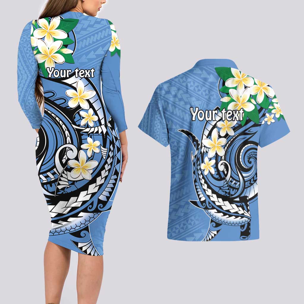 FSM Kosrae Polynesian Shark Tattoo Personalised Couples Matching Long Sleeve Bodycon Dress and Hawaiian Shirt