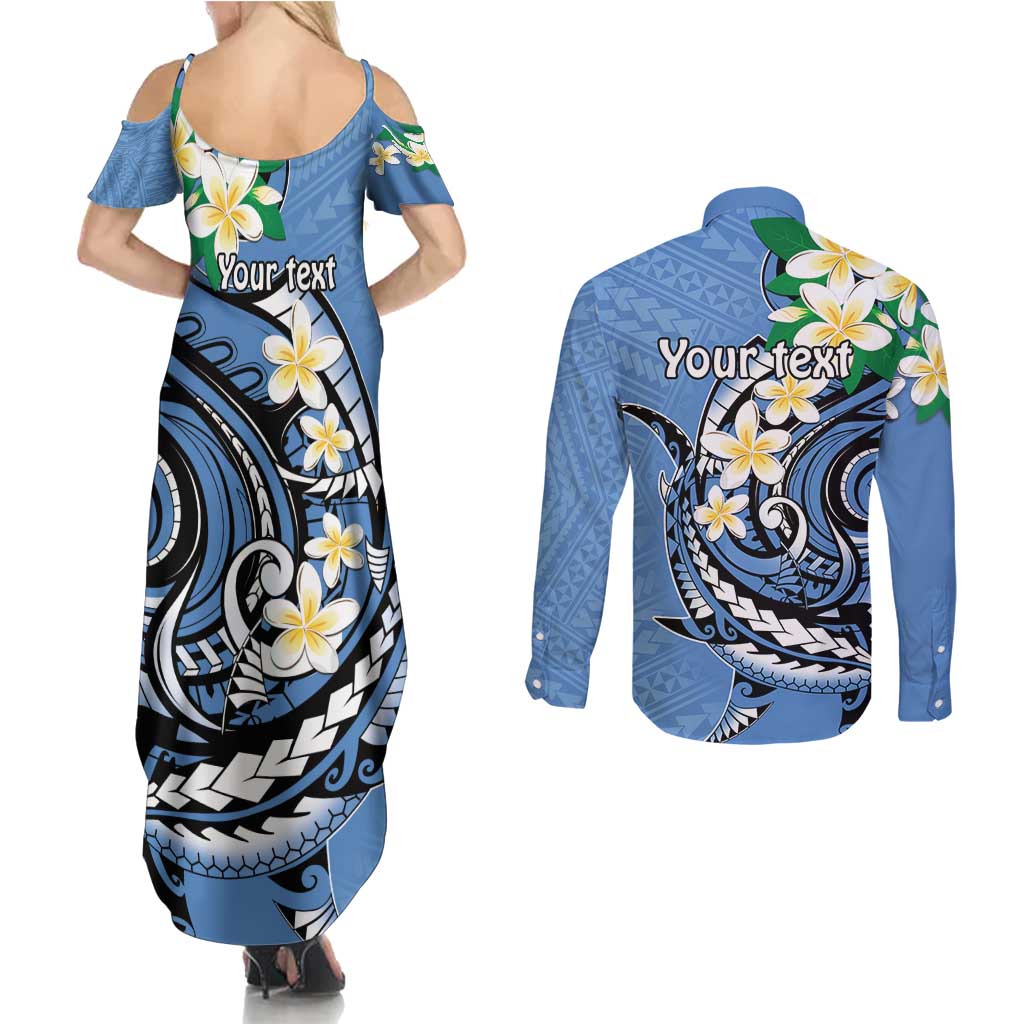 FSM Kosrae Polynesian Shark Tattoo Personalised Couples Matching Summer Maxi Dress and Long Sleeve Button Shirt