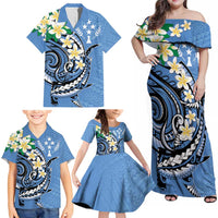 FSM Kosrae Polynesian Shark Tattoo Personalised Family Matching Off Shoulder Maxi Dress and Hawaiian Shirt