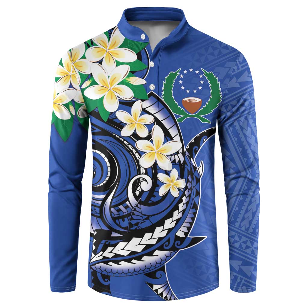 FSM Pohnpei Polynesian Shark Tattoo Personalised Button Sweatshirt LT9 Blue - Polynesian Pride