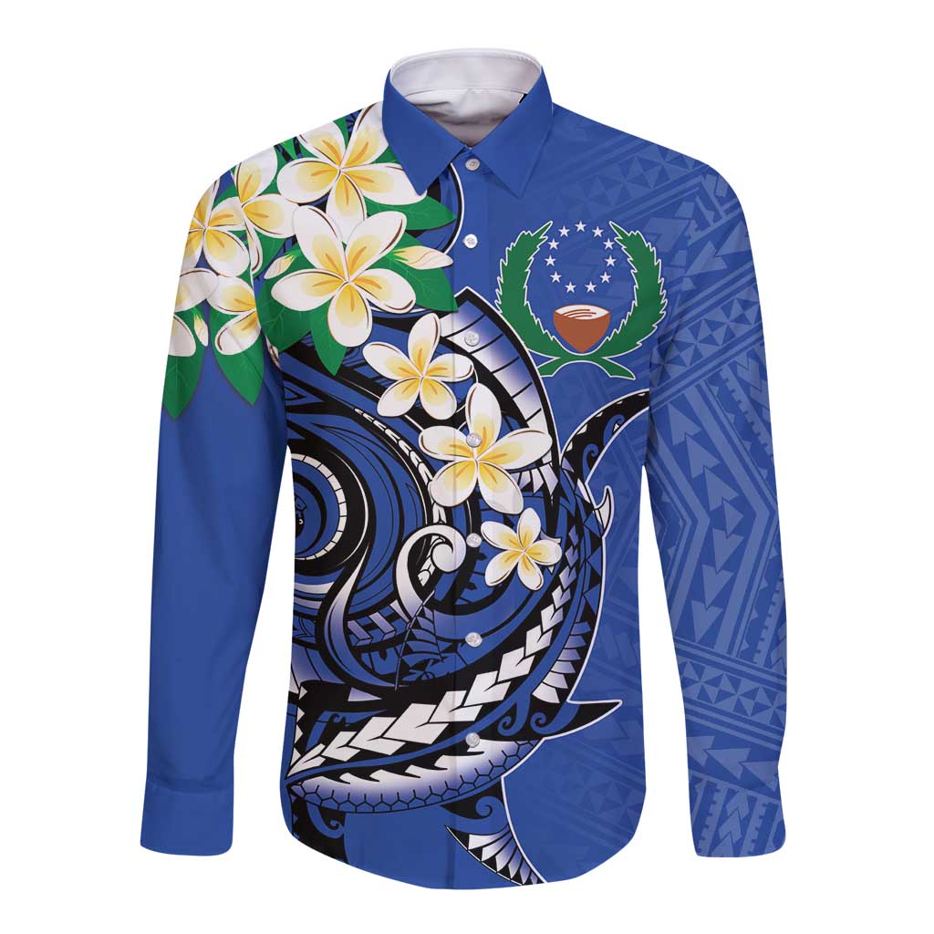 FSM Pohnpei Polynesian Shark Tattoo Personalised Long Sleeve Button Shirt LT9 Unisex Blue - Polynesian Pride