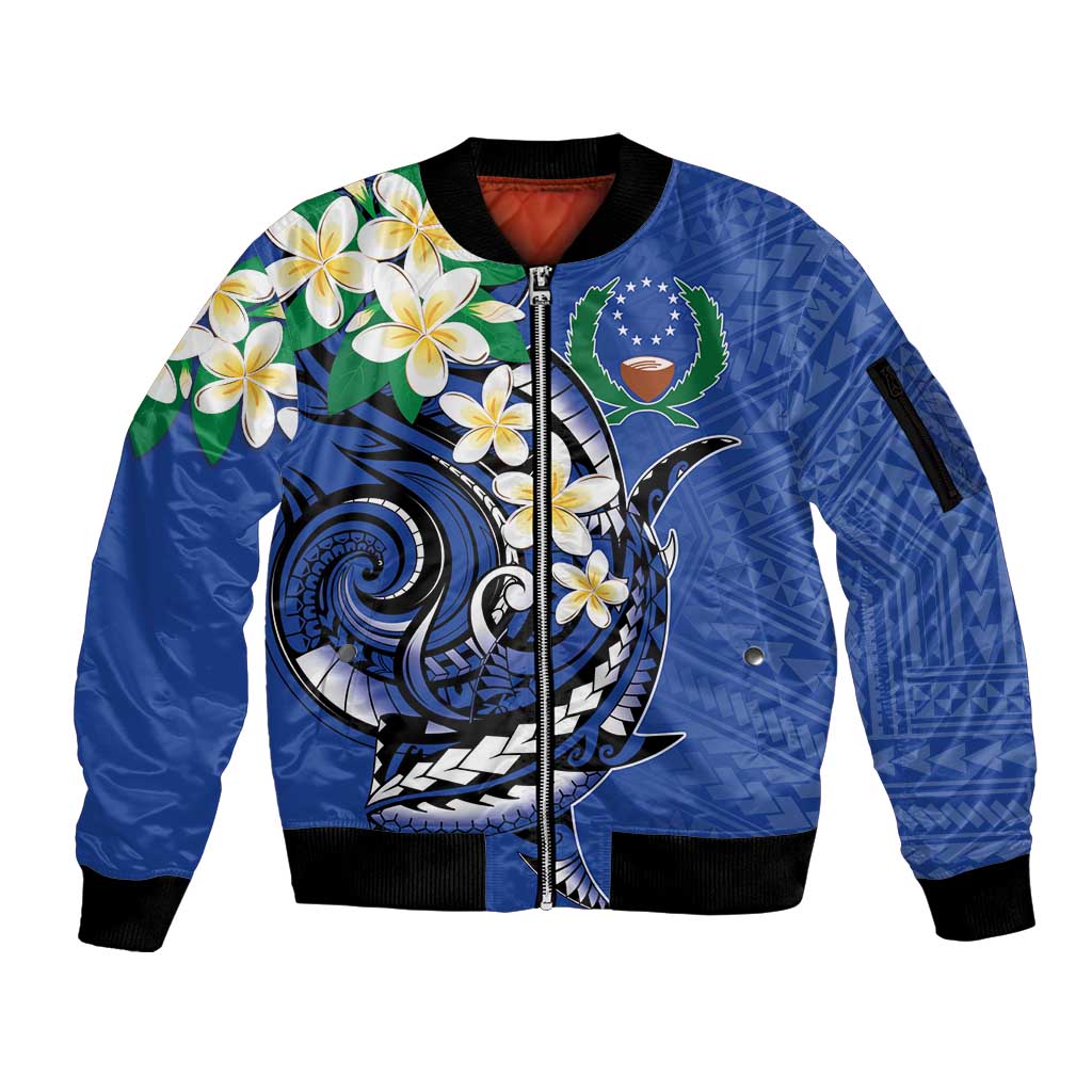 FSM Pohnpei Polynesian Shark Tattoo Personalised Sleeve Zip Bomber Jacket LT9 Unisex Blue - Polynesian Pride