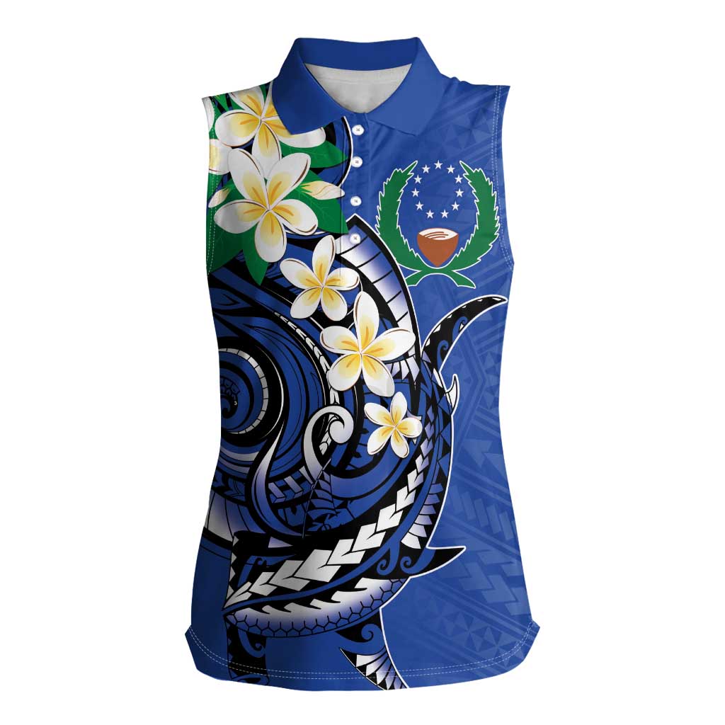 FSM Pohnpei Polynesian Shark Tattoo Personalised Women Sleeveless Polo Shirt LT9 Female Blue - Polynesian Pride