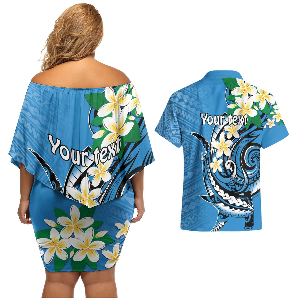 FSM Yap State Polynesian Shark Tattoo Personalised Couples Matching Off Shoulder Short Dress and Hawaiian Shirt LT9 - Polynesian Pride