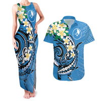 FSM Yap State Polynesian Shark Tattoo Personalised Couples Matching Tank Maxi Dress and Hawaiian Shirt LT9 Blue - Polynesian Pride