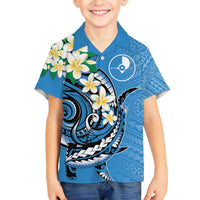 FSM Yap State Polynesian Shark Tattoo Personalised Family Matching Off The Shoulder Long Sleeve Dress and Hawaiian Shirt LT9 Son's Shirt Blue - Polynesian Pride