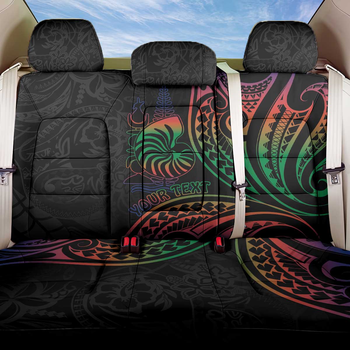 New Caledonia Polynesian Tatoo Personalised Back Car Seat Cover LT9 One Size Black - Polynesian Pride