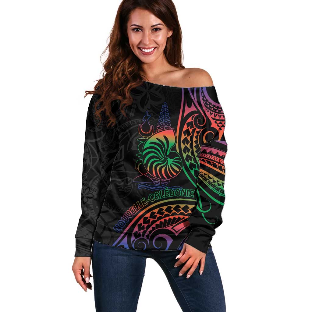 New Caledonia Polynesian Tatoo Personalised Off Shoulder Sweater LT9 Women Black - Polynesian Pride