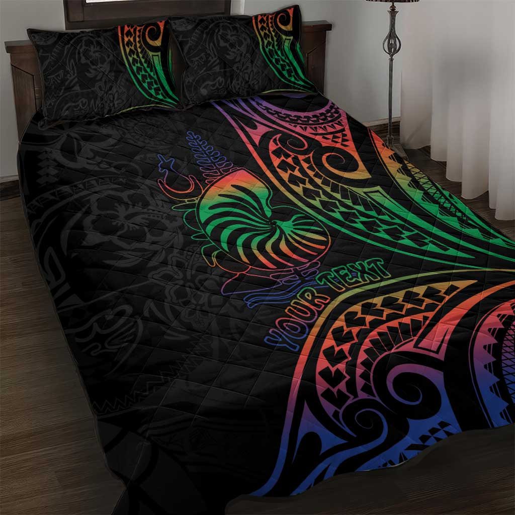 New Caledonia Polynesian Tatoo Personalised Quilt Bed Set LT9 Black - Polynesian Pride
