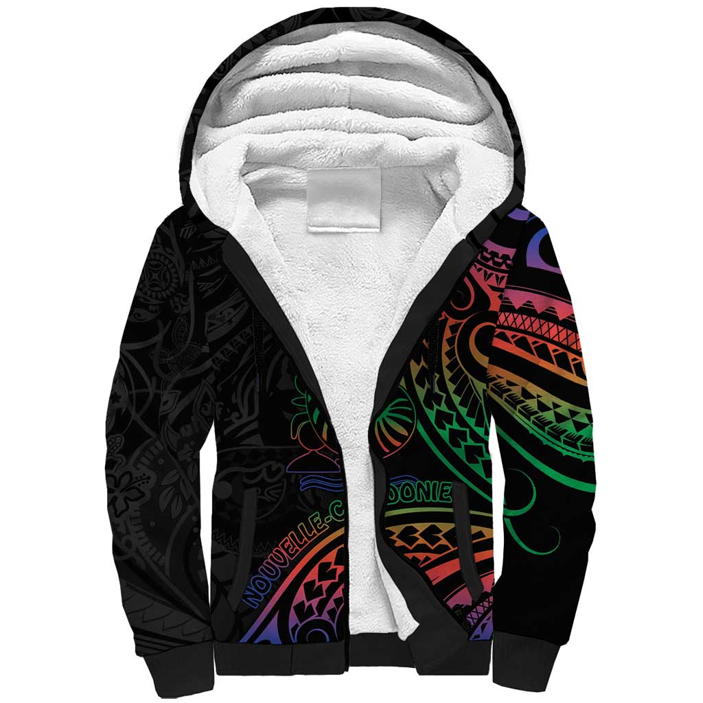 New Caledonia Polynesian Tatoo Personalised Sherpa Hoodie LT9 Unisex Black - Polynesian Pride
