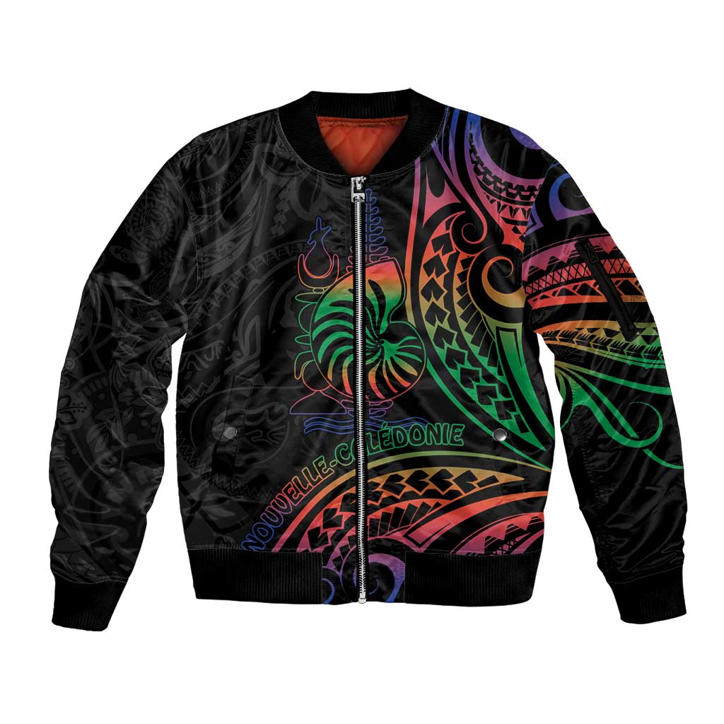 New Caledonia Polynesian Tatoo Personalised Sleeve Zip Bomber Jacket LT9 Unisex Black - Polynesian Pride