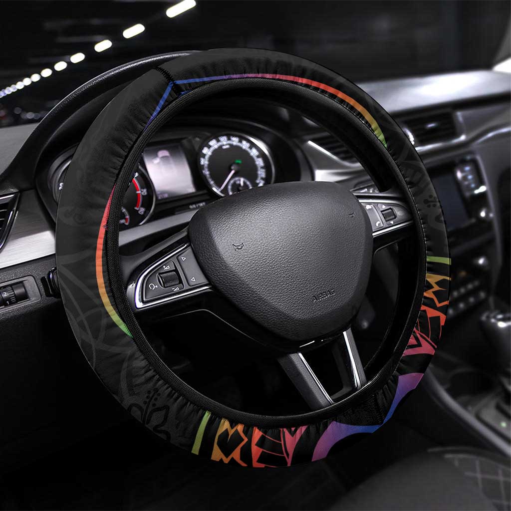 New Caledonia Polynesian Tatoo Steering Wheel Cover LT9 Universal Fit Black - Polynesian Pride