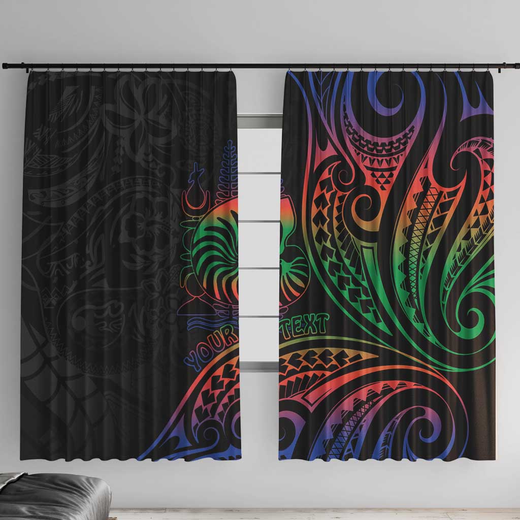 New Caledonia Polynesian Tatoo Personalised Window Curtain LT9 With Hooks Black - Polynesian Pride
