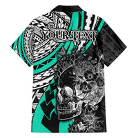 personalised-polynesia-skull-family-matching-long-sleeve-bodycon-dress-and-hawaiian-shirt-tattoo-in-the-style-of-maori-with-marine-life-aqua