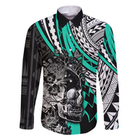 personalised-polynesia-skull-family-matching-off-shoulder-long-sleeve-dress-and-hawaiian-shirt-tattoo-in-the-style-of-maori-with-marine-life-aqua