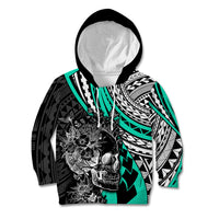 Personalised Polynesia Skull Kid Hoodie Tattoo In The Style Of Maori With Marine Life Aqua LT9 Hoodie Aqua - Polynesian Pride