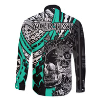 personalised-polynesia-skull-long-sleeve-button-shirt-tattoo-in-the-style-of-maori-with-marine-life-aqua