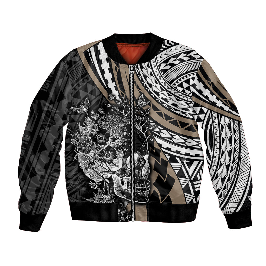 Personalised Polynesia Skull Bomber Jacket Tattoo In The Style Of Maori With Marine Life Gold LT9 Unisex Gold - Polynesian Pride