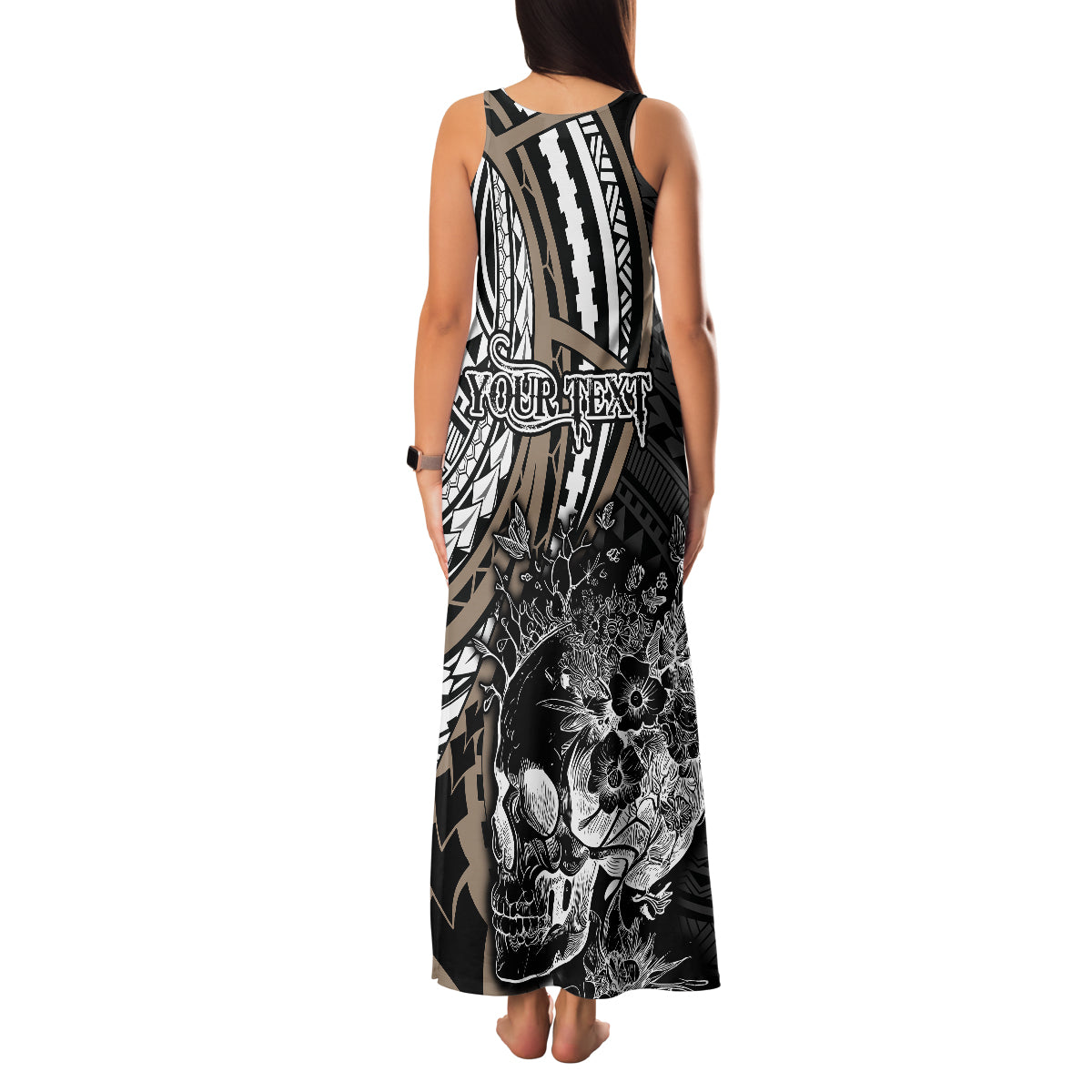 personalised-polynesia-skull-family-matching-tank-maxi-dress-and-hawaiian-shirt-tattoo-in-the-style-of-maori-with-marine-life-gold