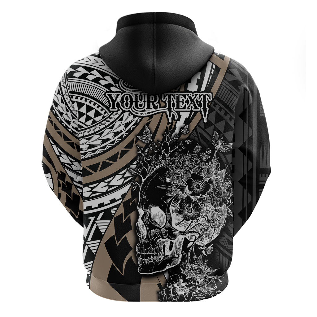 Personalised Polynesia Skull Hoodie Tattoo In The Style Of Maori With Marine Life Gold LT9 - Polynesian Pride