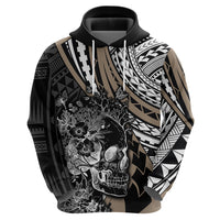 Personalised Polynesia Skull Hoodie Tattoo In The Style Of Maori With Marine Life Gold LT9 - Polynesian Pride