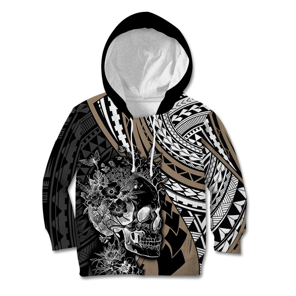 Personalised Polynesia Skull Kid Hoodie Tattoo In The Style Of Maori With Marine Life Gold LT9 Hoodie Gold - Polynesian Pride