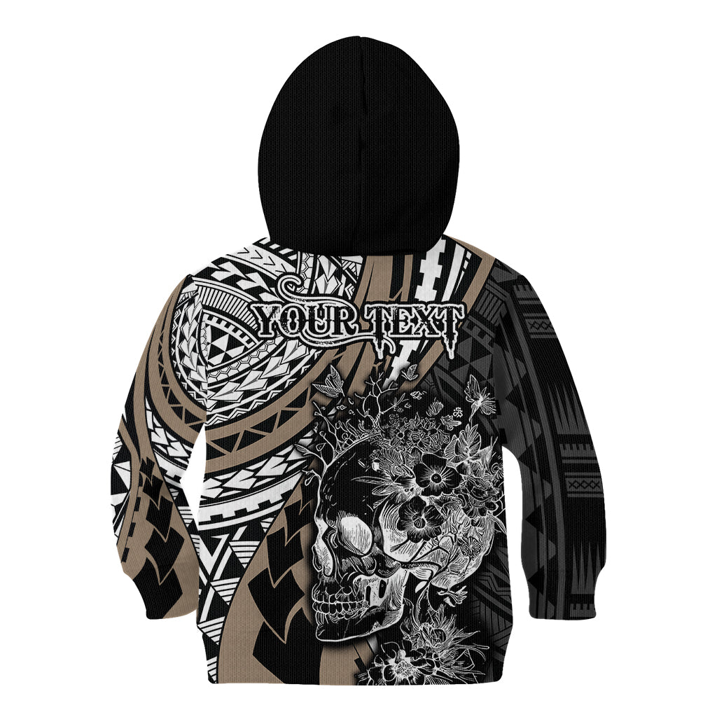 Personalised Polynesia Skull Kid Hoodie Tattoo In The Style Of Maori With Marine Life Gold LT9 - Polynesian Pride