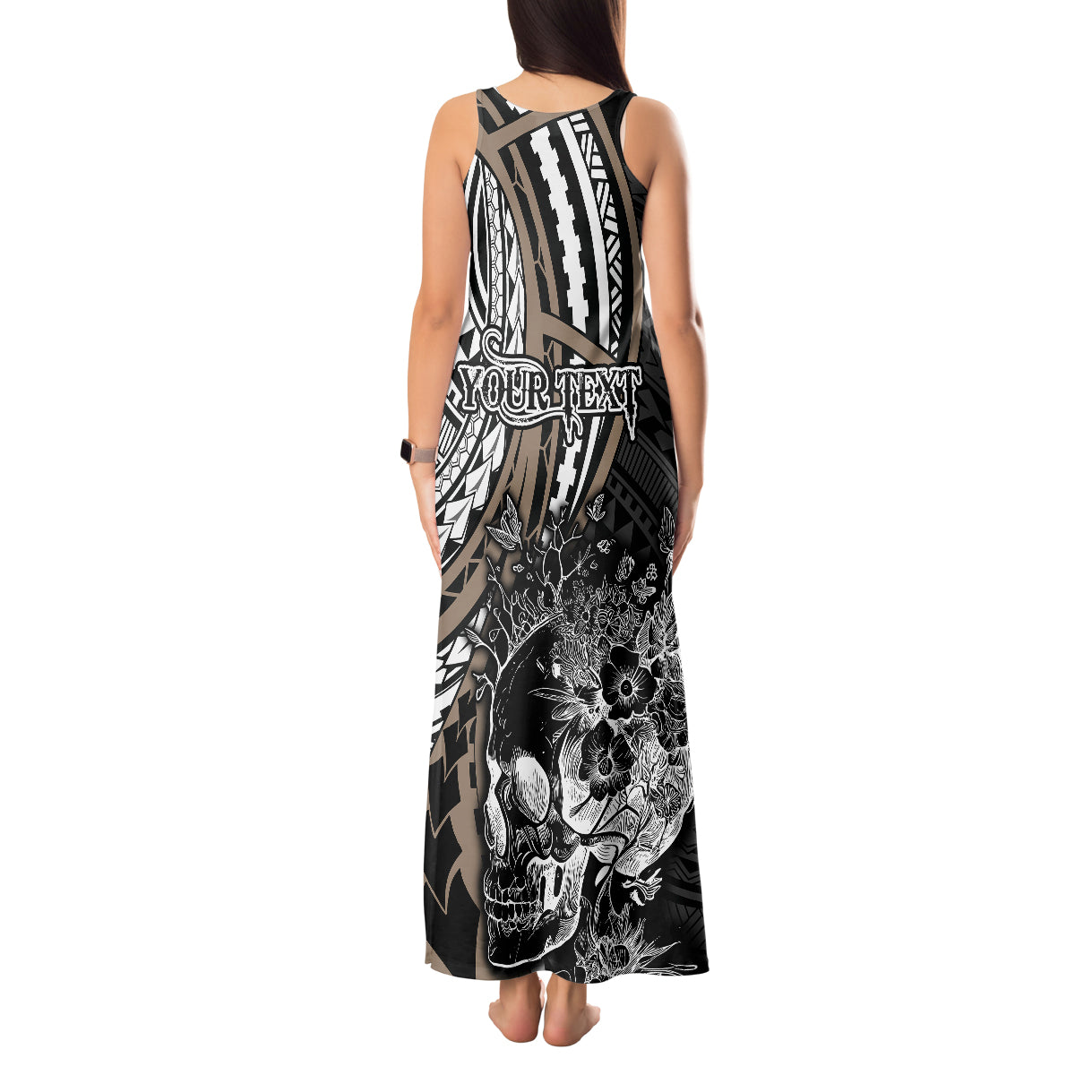 personalised-polynesia-skull-tank-maxi-dress-tattoo-in-the-style-of-maori-with-marine-life-gold